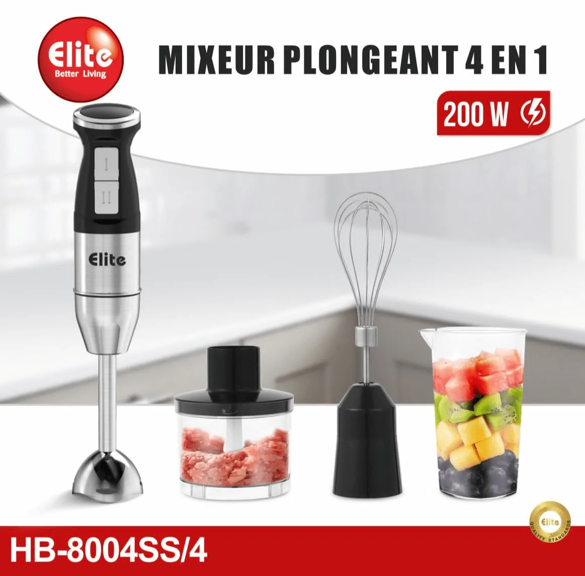 Mixeur Plongeant 4 en 1 Avec Socle En Inox