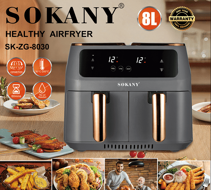 ⁦SOKANY AIR FRAYER DOUBLE BASKET 8L XXL⁩ - الصورة ⁦2⁩